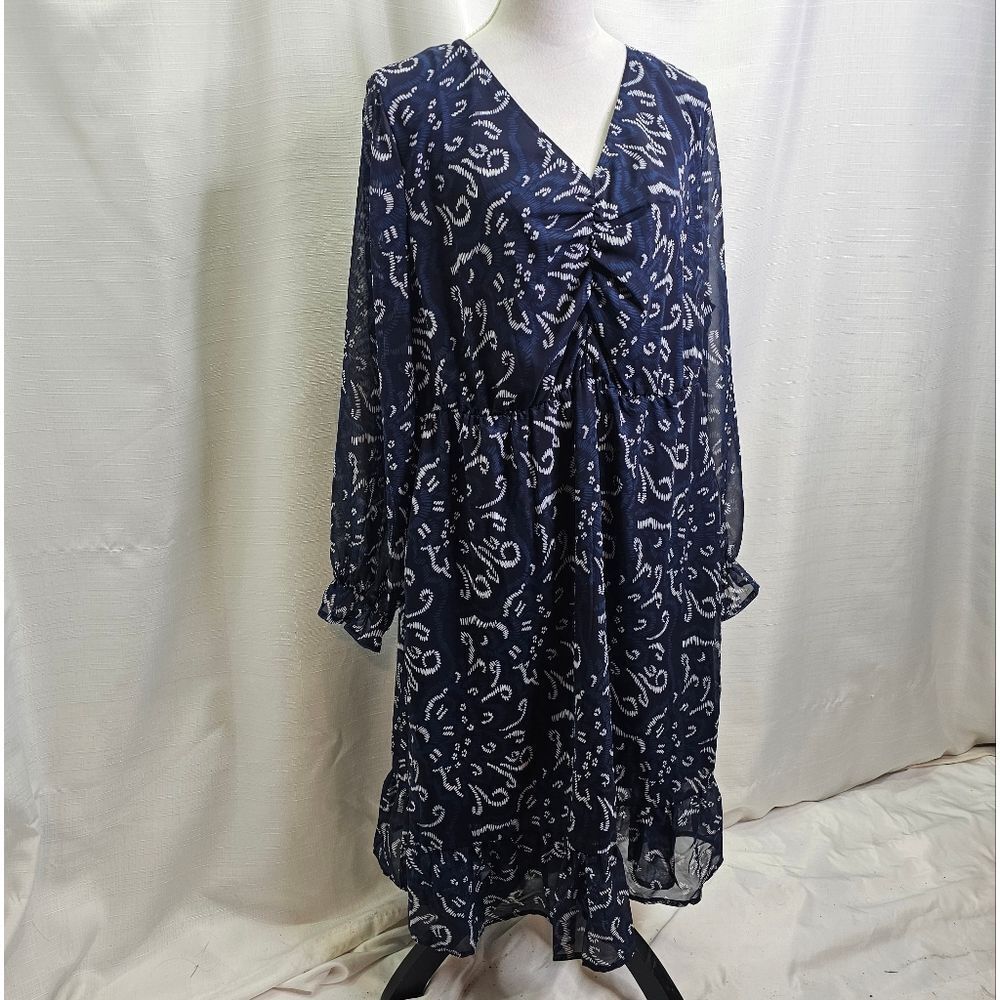 Bloomchic Blue Patterned Long Sleeve Ruffle Dress… - image 2